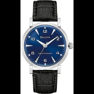 New Bulova Men’s Clipper Blue Tone Dial Leather Automatic Watch - 96A242